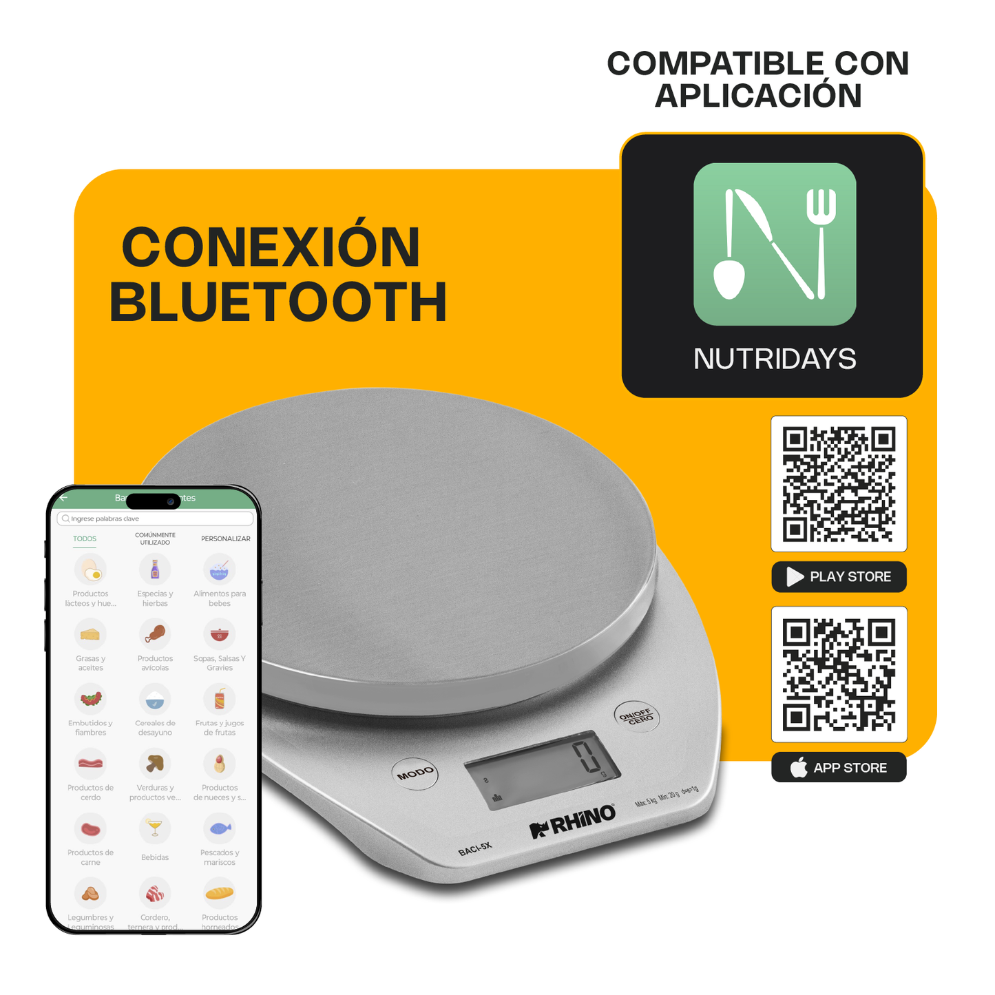 Báscula de cocina digital 5 kg con Bluetooth / BACI-5X