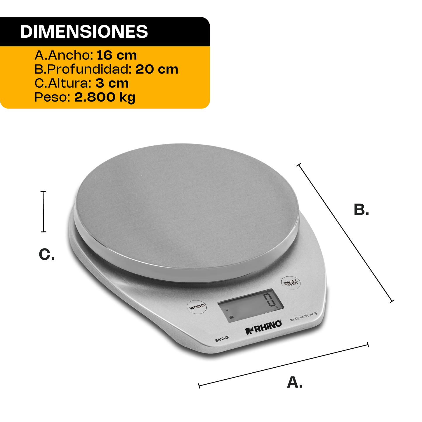 Báscula de cocina digital 5 kg con Bluetooth / BACI-5X