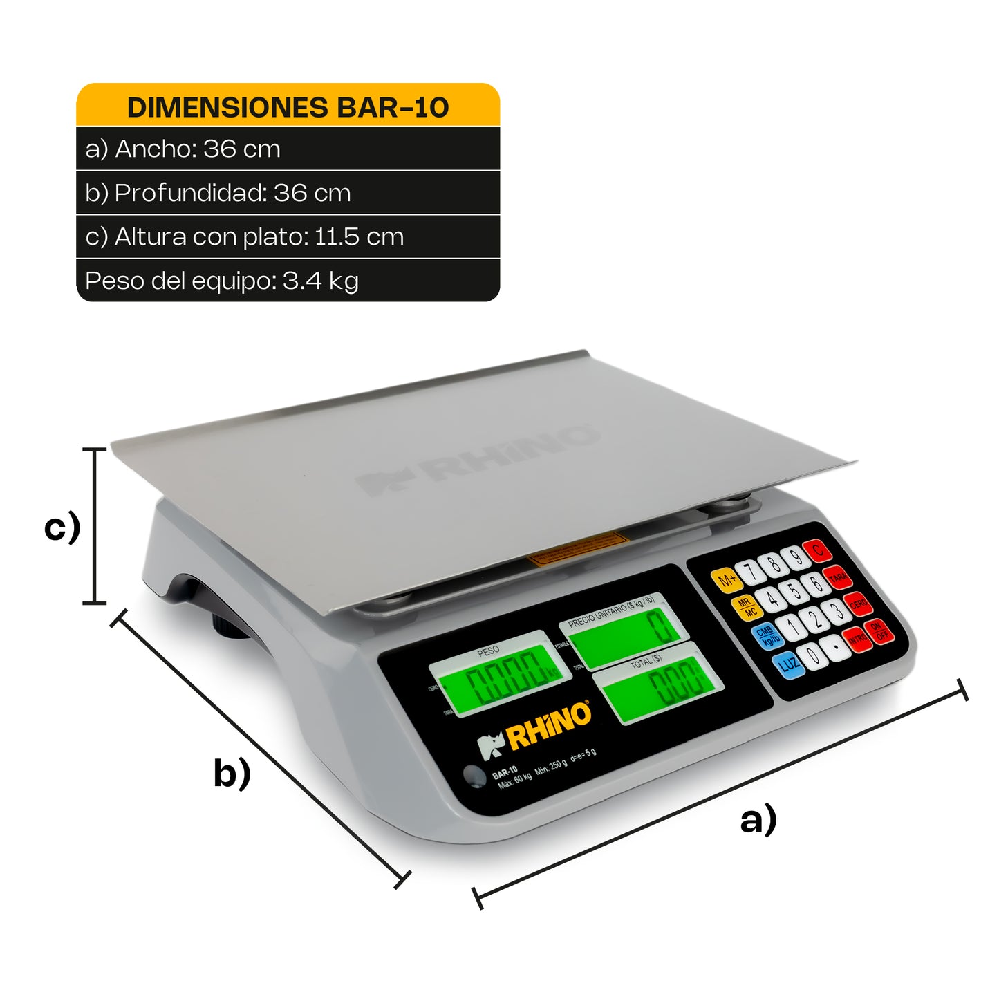 Báscula Electrónica Multifunciones 60 kg con Puerto USB / BAR-10
