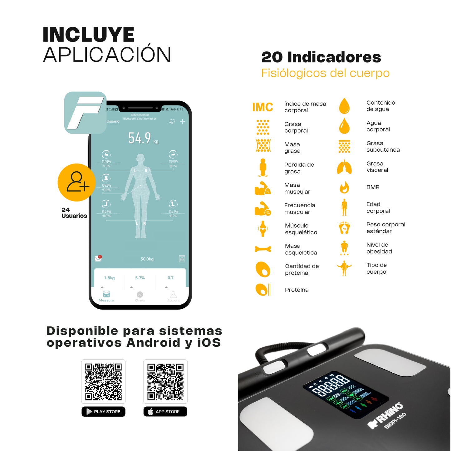 Báscula Inteligente de Pesaje Corporal con 8 Electrodos / BIOPI-180