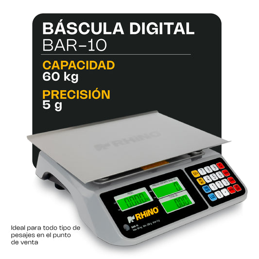 Báscula Electrónica Multifunciones 60 kg con Puerto USB / BAR-10