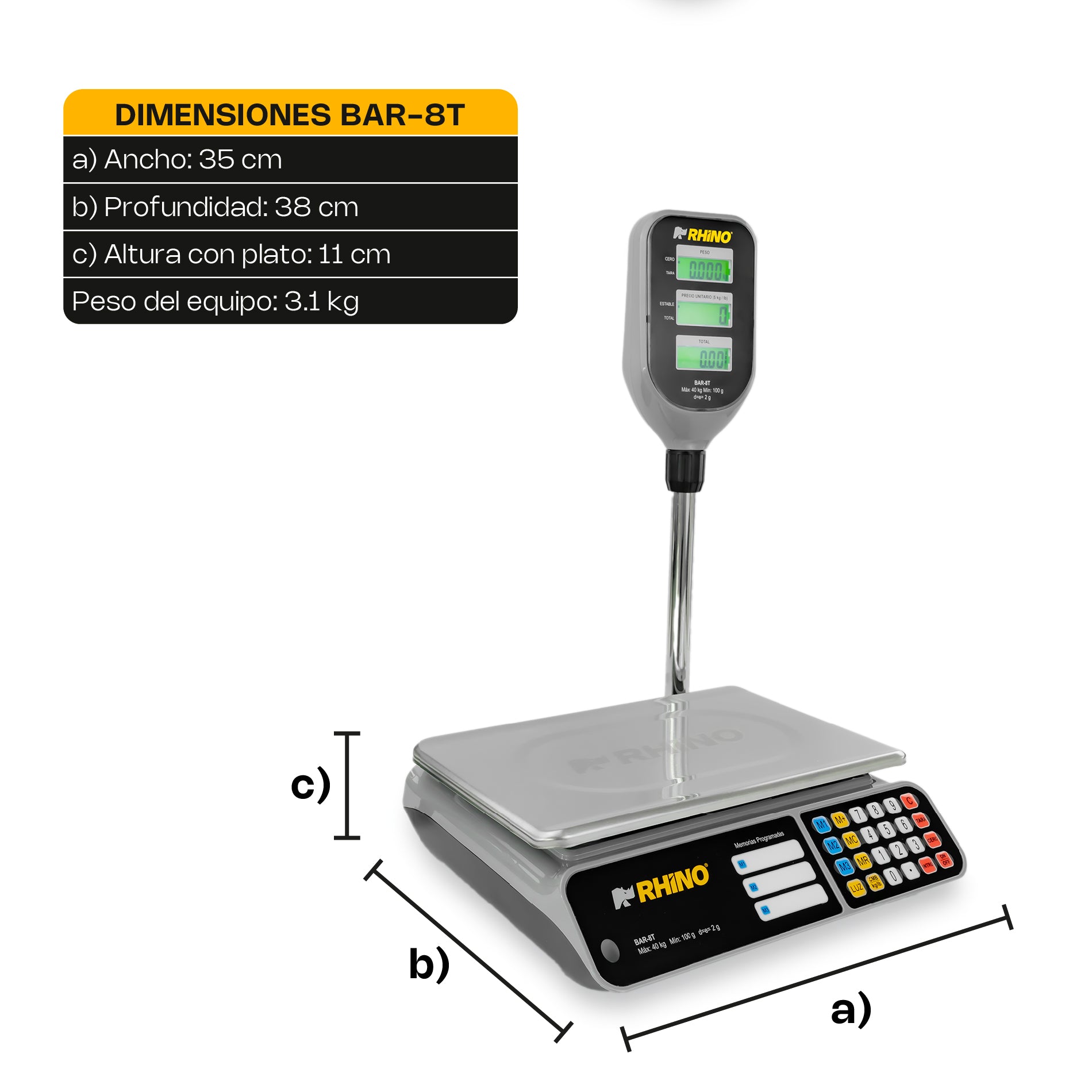 Bascula comercial 40 kg con torreta / BAR-8T