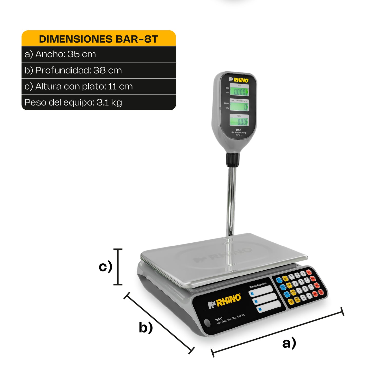Bascula comercial 40 kg con torreta / BAR-8T
